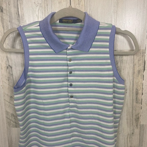 POLO GOLF RALPH LAUREN Sleeveless Polo Shirt size Medium Striped Tailored Fit - Picture 2 of 7